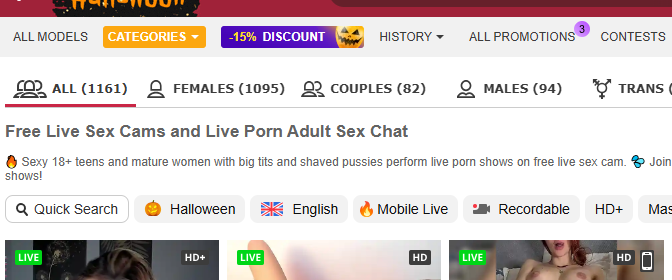 A screenshot of Bongacams10 homepage displaying cam girls. 