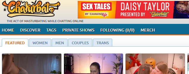 A screenshot of Chaturbate's homepage displaying cam girls. 