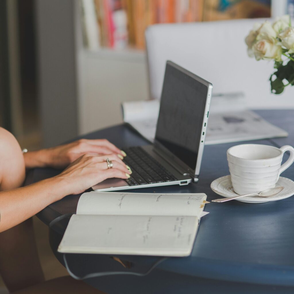 An almost naked girl before a laptop. 